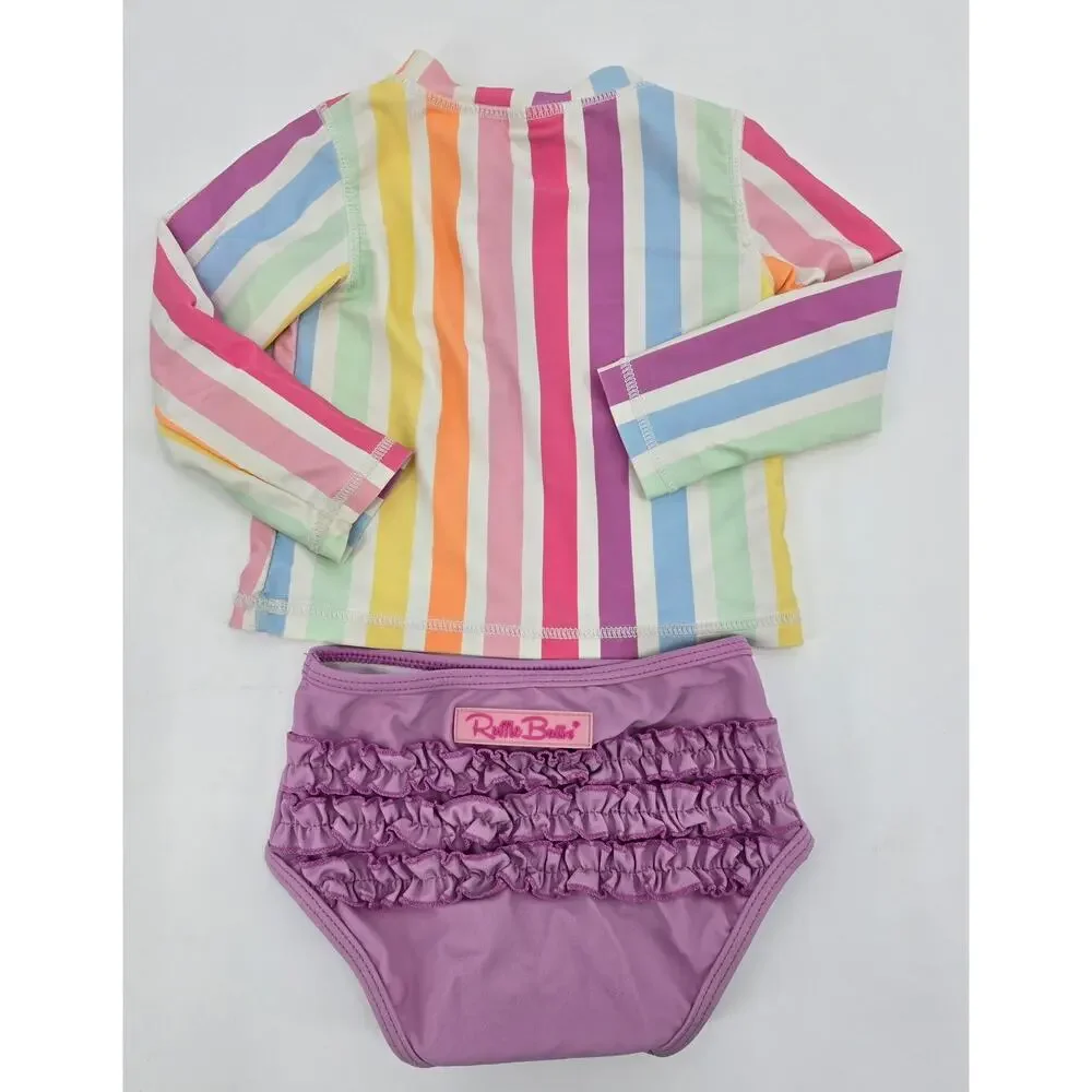 Ruffle Butts Rainbow Striped Rashguard and Ruffle Bottoms‎